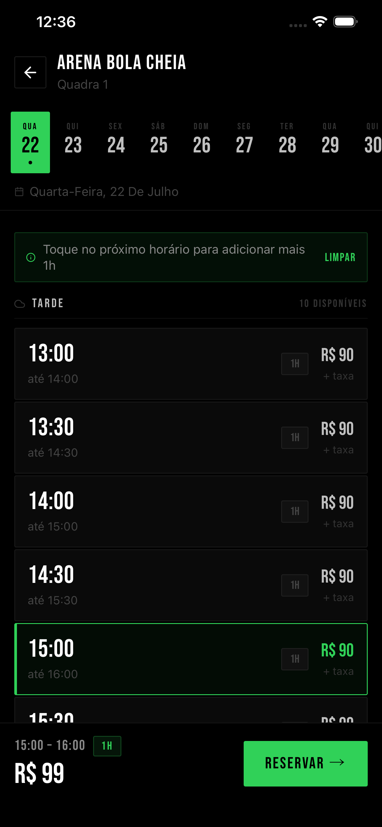 ESCOLHA O HORÁRIO